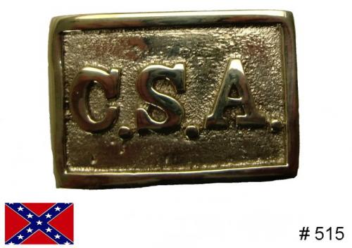 BT515 - Standard Confederate States of America [C.S.A] rectangular solid brass buckle with hooks on back for fastening to belt - EN STOCK